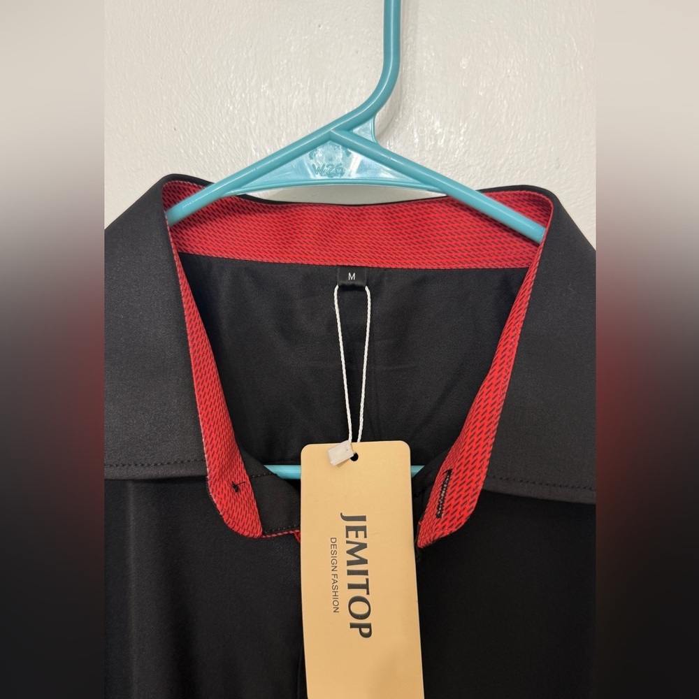 Jemitop Men's Black Shirt Jacket with Red Trim Size M - Picture 3 of 9